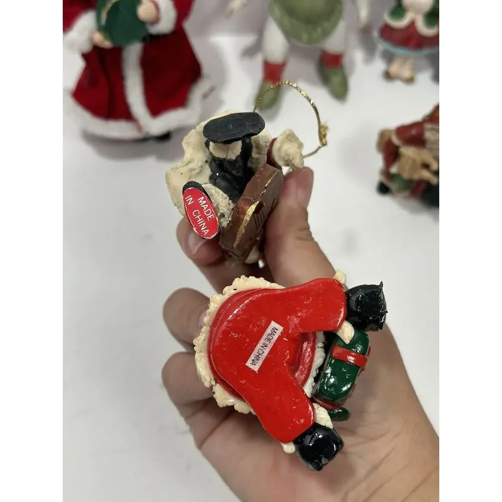 Vintage lot 6 Tree ornaments Christmas Santa Claus Couple Resin Ceramic 70’s80’s
